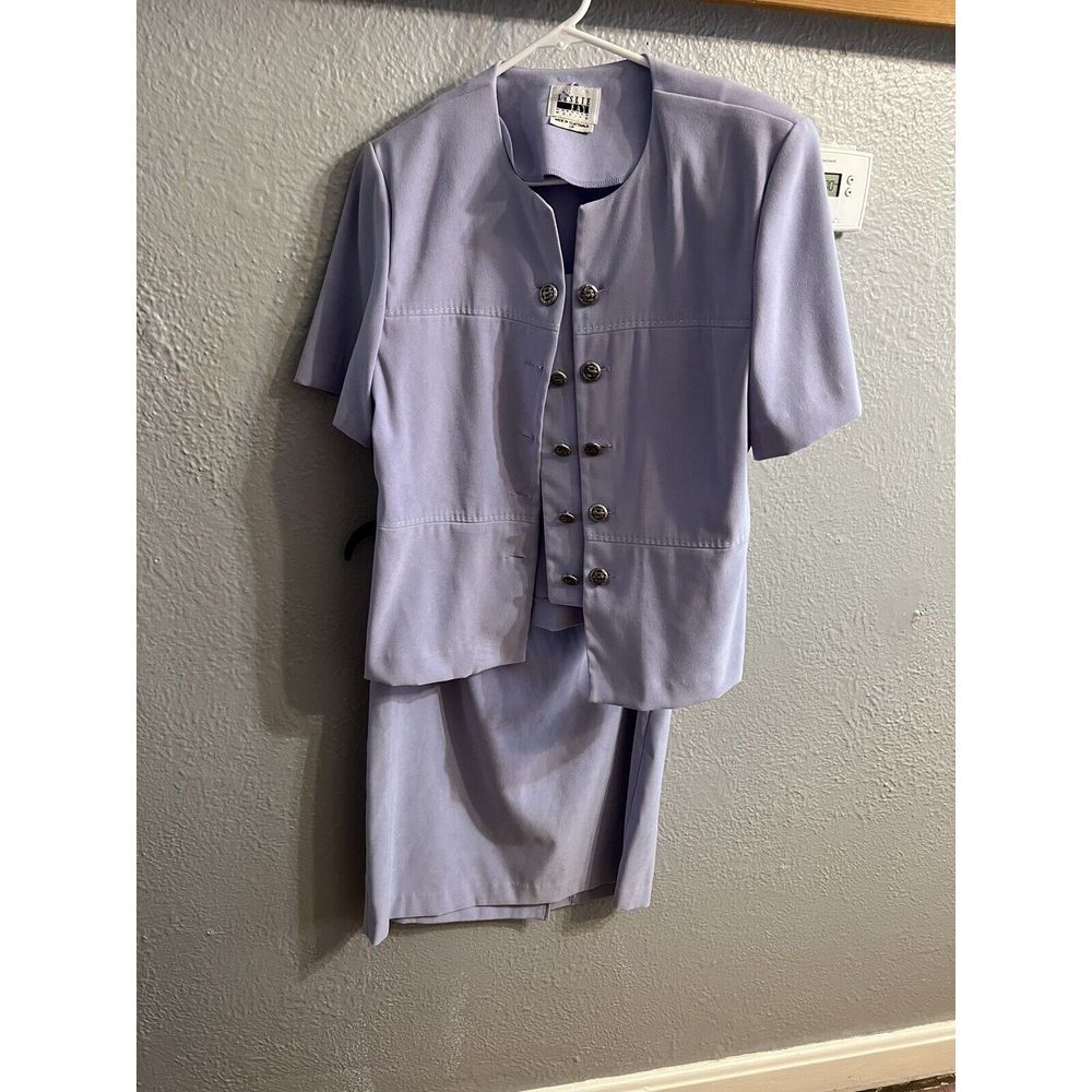Leslie‎ Fay Petite Midi Skirt Suit Womens 12P Light Purple